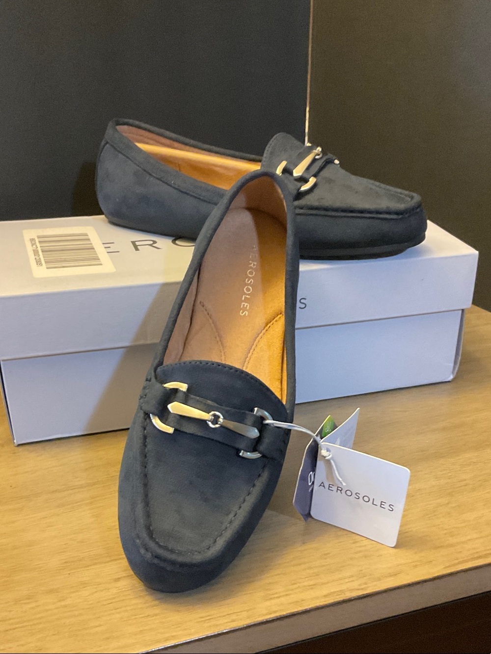 AEROSOLES Navy Suede Horsebit Loafers